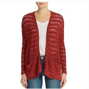 Free People Boho Last Night Striped Patch Pocket Lightweight Crochet Cardigan